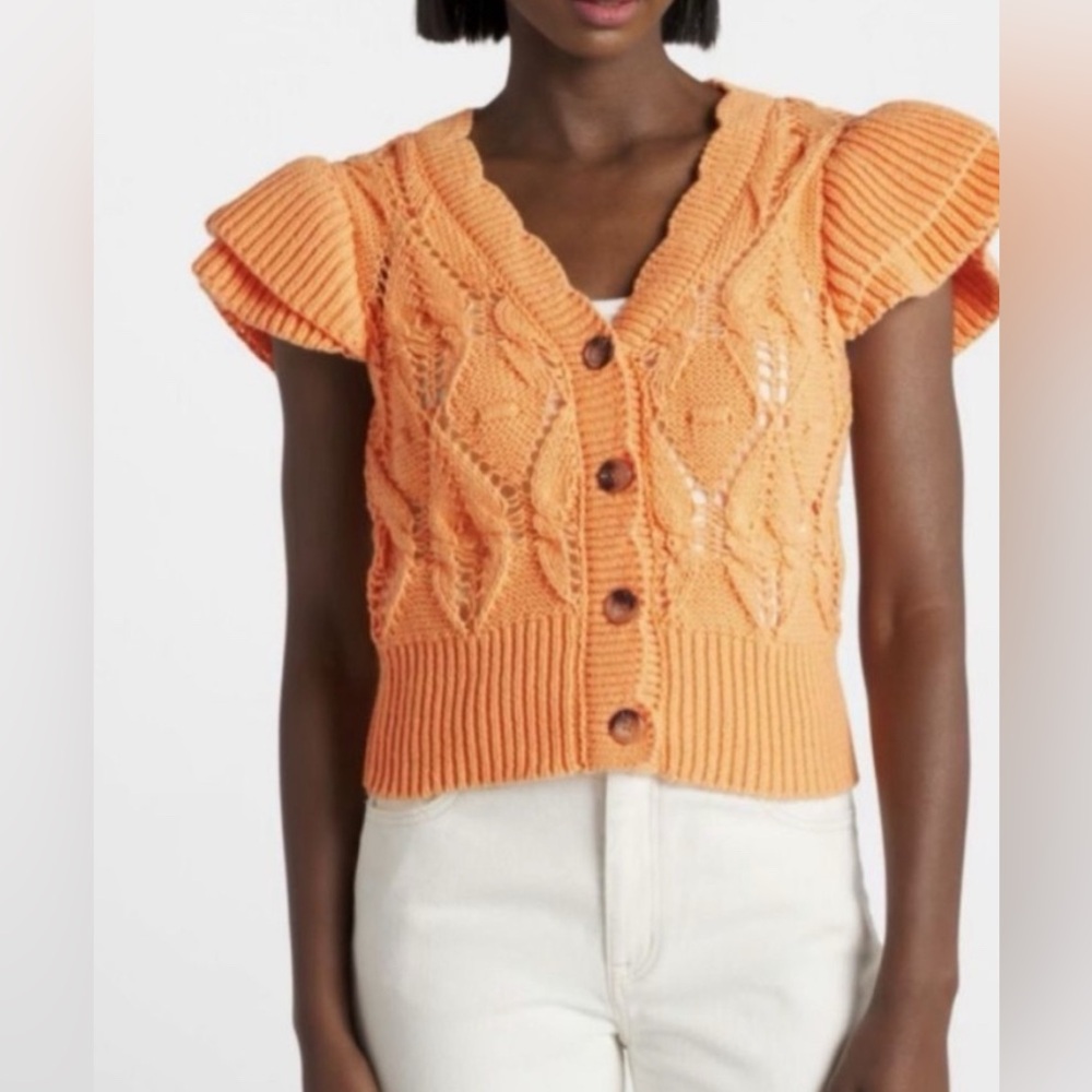 Vigoss Orange Cardigan Sweater Classic Knit Large NWT